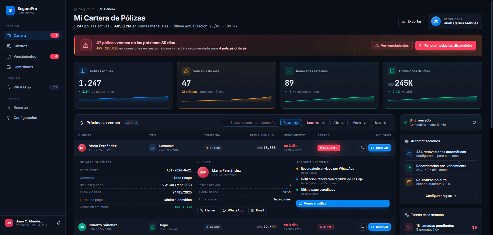 Gestión de cartera para agencia de seguros